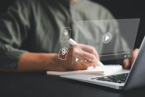 Student immersed in e-learning and online education using a computer Stock Photos