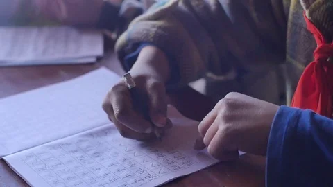 Student in the  impoverished mountainous area-2 Video stock 77182030