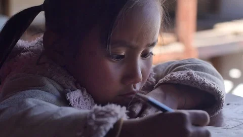 Student in the  impoverished mountainous area-3 Video stock 77182222