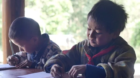 Student in the  impoverished mountainous area-4 Stock-Footage 77183447