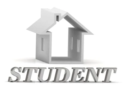 STUDENT- inscription of silver letters and white house on white background Stock Illustration