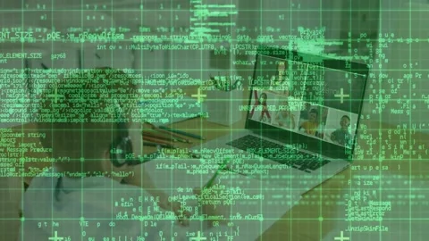 Student joining remote lesson, tapping trackpad to answer, laptop, green code Stock Footage 331227172