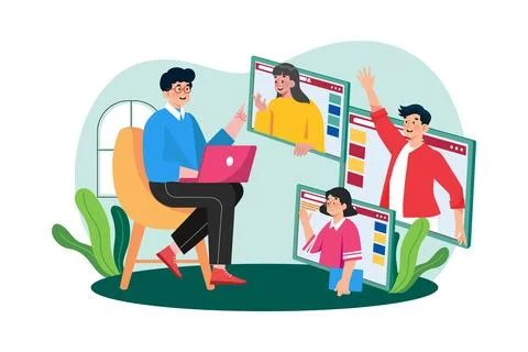 Student joins study groups online. Stock Illustration