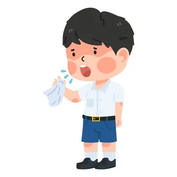 Student kid boy with cold or flu sneeze Stock-Illustration