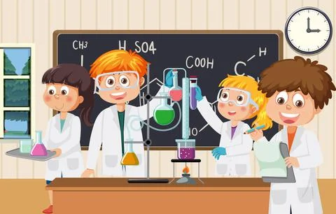 Student kids in science classroom Stock Illustration