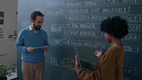 Student with Laptop Answering Questions on Coding Course Material at Blackboard Vidéo 306979434