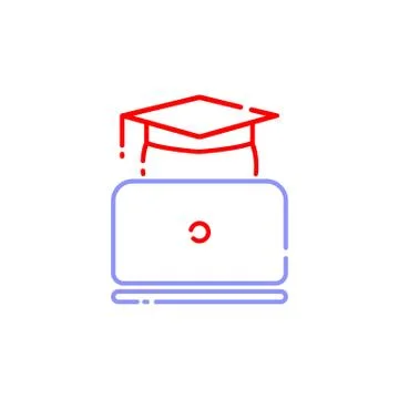 Student with laptop icon line in simple design on an isolated background. EPS Stock Illustration