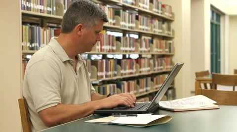 Student Laptop Library Stock Footage 12313291