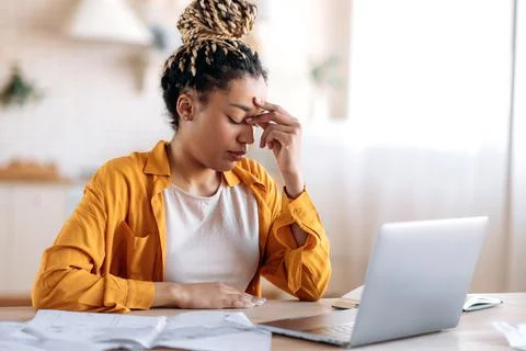 Student laptop, problem, break, stress, desk, study Stock Photos