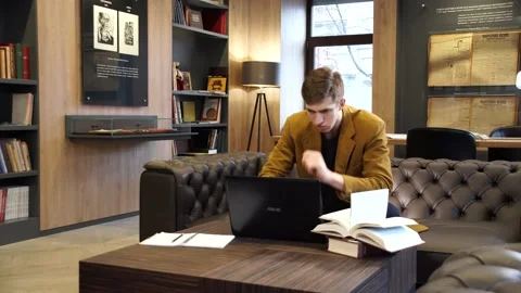 Student at laptop side view Stock Footage 155963185