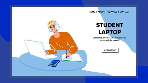 Student Laptop Using For Remote Education Vector Stock Illustration