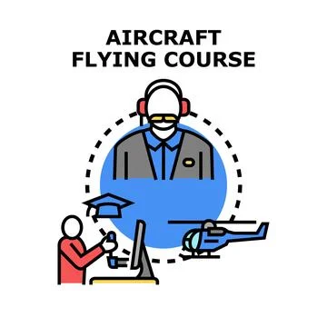 Student learning aircraft flying course with instructor Stock Illustration