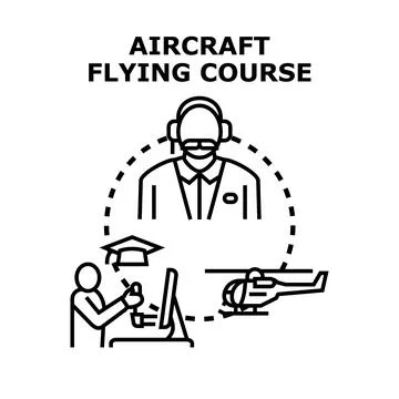 Student learning aircraft flying course with instructor Stock Illustration