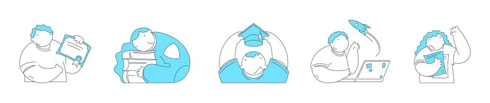Student Learning And Career Startup Journey Vector Illustration Set Stock Illustration