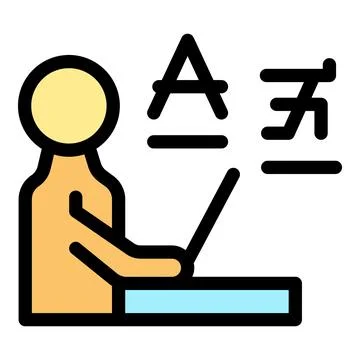 Student learning foreign language using laptop for online education Illustrazione stock