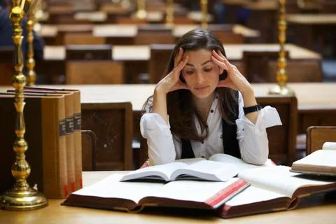 Student learning in library Foto stock