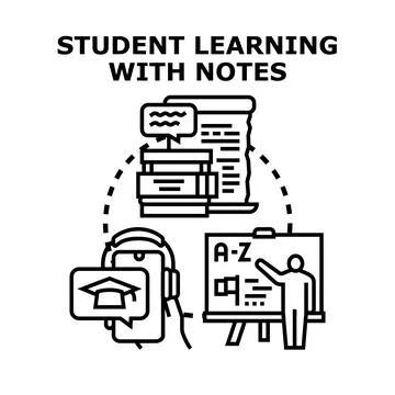 Student learning notes development studying acquiring knowledge concept Stock Illustration