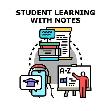 Student learning notes development studying acquiring knowledge concept Stock Illustration