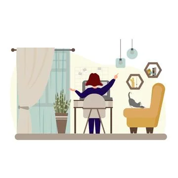 Student Learning Online at Home. Vector Illustration. 스톡 일러스트