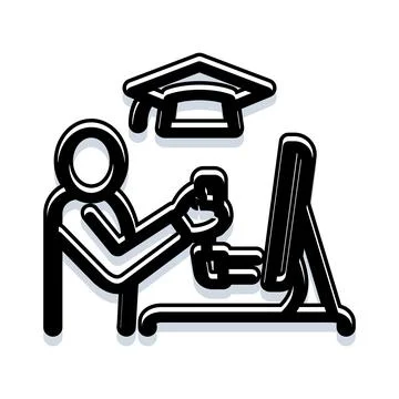 Student learning online receiving digital education degree イラスト素材