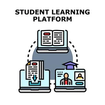Student learning platform connecting digital education resources Stock Illustration