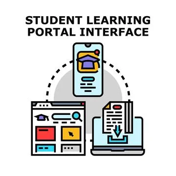Student learning portal interface connecting digital education Stock Illustration