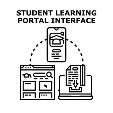 Student learning portal interface connecting digital education Stock Illustration
