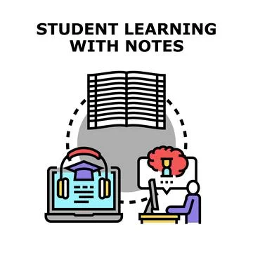 Student learning process with online education notes Stock Illustration