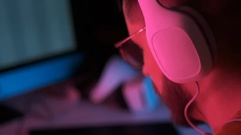 Student learns to write music. Close up portrait man DJ playing music at home Stock Footage 126841521