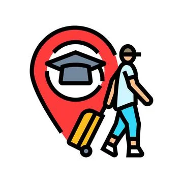 Student leaving for study abroad color icon vector illustration Stock Illustration