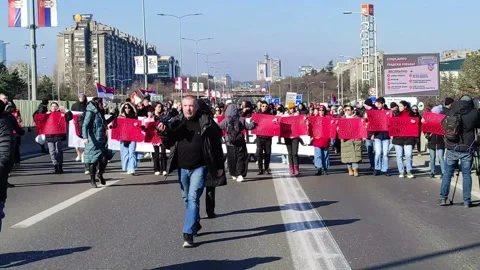 Student-Led Blockade of Gazela Bridge in Belgrade on Feb 9, 2025 Stock Footage 301467091