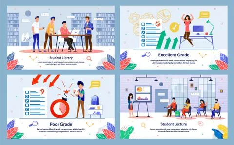Student Library, Student Lecture, Poor Grade. Group Young People are Standing Stock Illustration