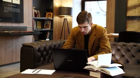Student in the library working at the computer Stock Footage 155963173