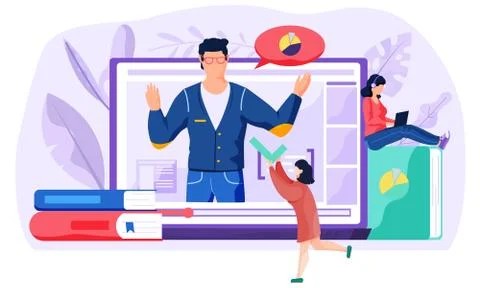 Student life during a class via the Internet. Students attitude to online Stock Illustration