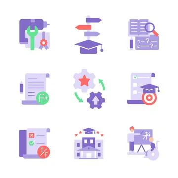 Student life vector flat color icon set Stock Illustration