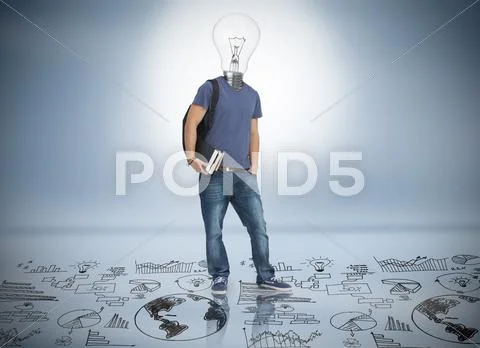 Student with light bulb for a head holding books Stock Photos