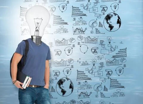 Student with lit up bulb instead of head Stock Photos