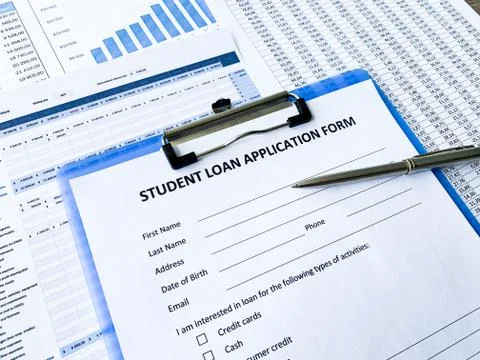 Student loan application form document on table Stock Photos
