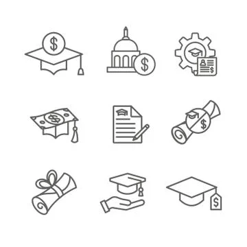 Student Loans Icon Set with Academic Scholarships and Debt Imagery イラスト素材