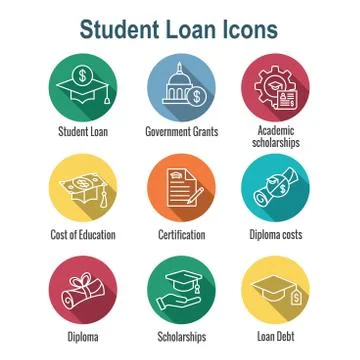 Student Loans Icon Set with Academic Scholarships and Debt Imagery 库存插图