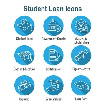Student Loans Icon Set with Academic Scholarships and Debt Imagery Stockillustratie