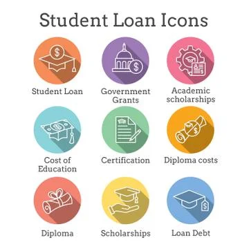 Student Loans Icon Set with Academic Scholarships and Debt Imagery 库存插图