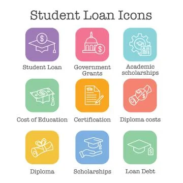 Student Loans Icon Set with Academic Scholarships and Debt Imagery Stockillustratie