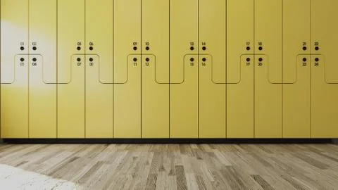 Student locker in modern empty classroom concept 3D rendering. Stock Illustration