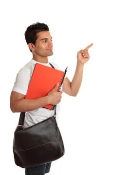 Student looking pointing to your message Stock Photos