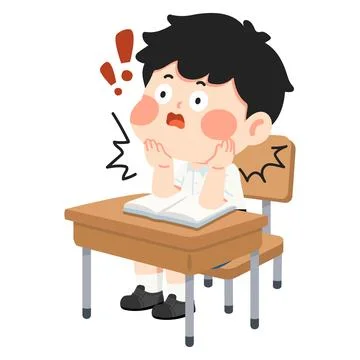 Student Looking Surprised While Sitting at Desk イラスト素材