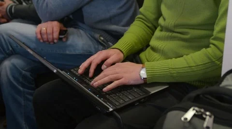 A Student making notes on the Lecture with Laptop Stock Footage 48806562