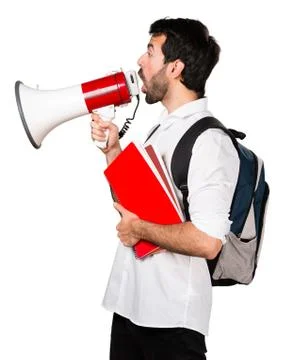 Student man shouting by megaphone Stock Photos