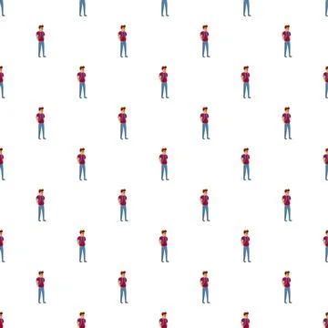 Student man walking backpack repeating seamless pattern Stock Illustration