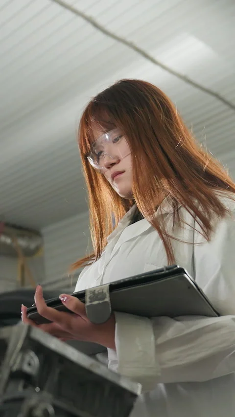 Student Measuring Engine Dimensions While Colleague Records Data in Automotive Stock Footage 318266587